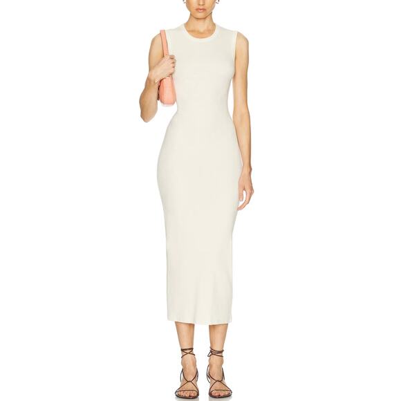 ENZA COSTA Textured Knit Sleeveless Maxi Dress Womens Off White Small Crew neck - Picture 1 of 16